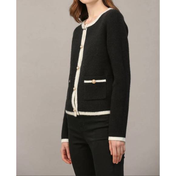 NEW FATE BY LFD color block cardigan with pearl button in black/cream - Picture 2 of 3